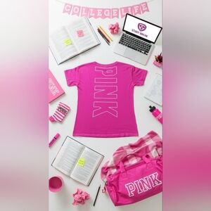 Victoria's Secret Pink Fuchsia Sheer T-Shirt Small